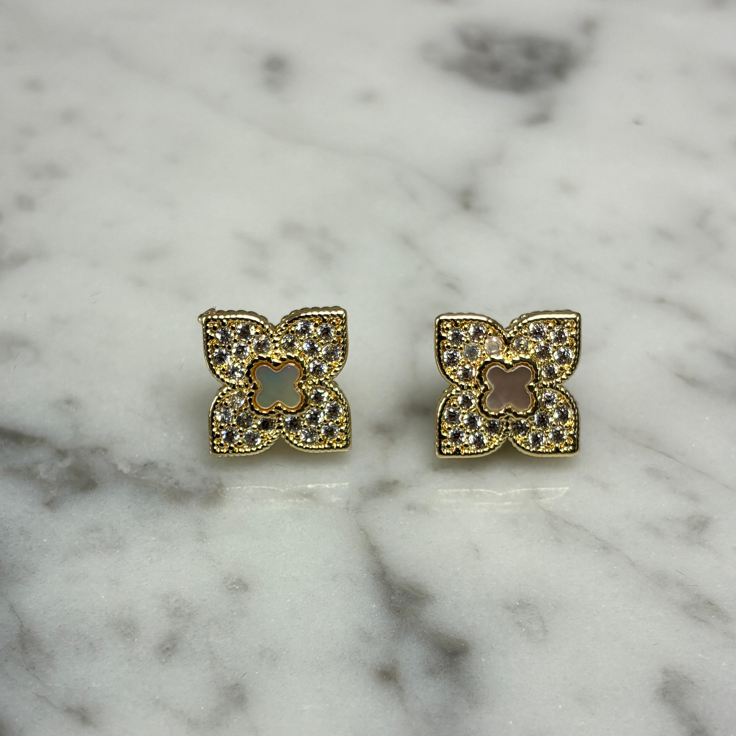 Gold CZ MOP Post Earring