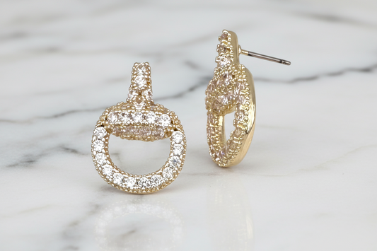 Gold Horse Bit 3/4" All CZ Pave Earring