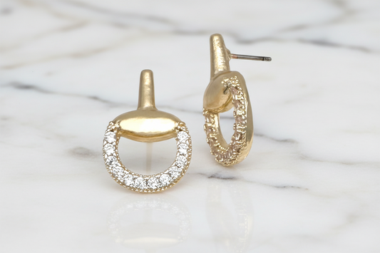 Gold Horse Bit 3/4" CZ Pave Earring