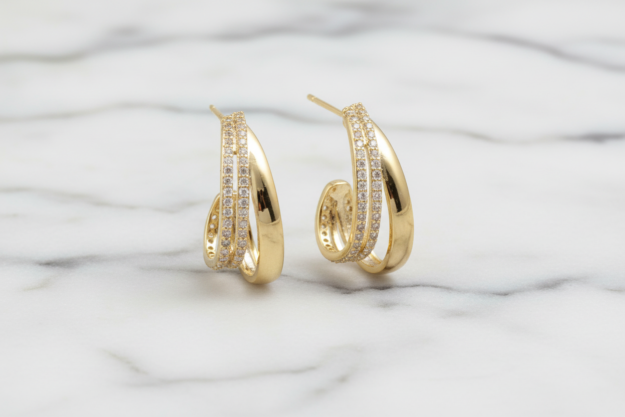 Gold Pave 20mm Earring