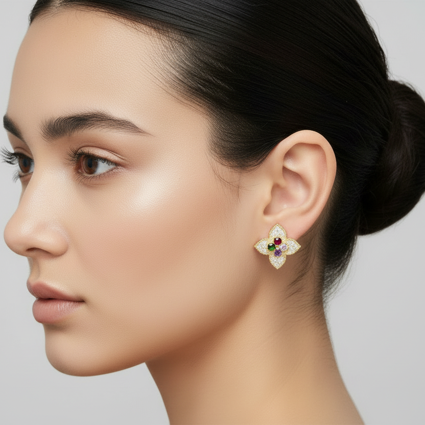 Gold Pave Multi Stone Earring