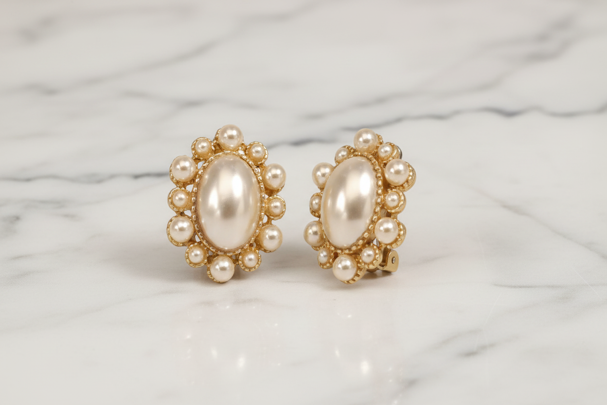 Gold Pearl Clip Earring