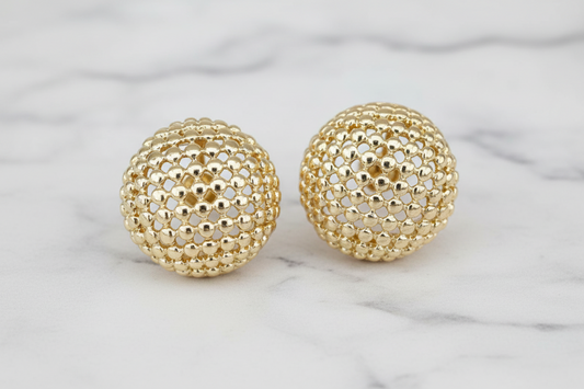 Gold Round Button 1" Earring