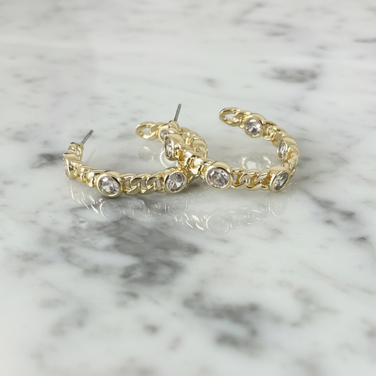 Gold Round CZ 1.25" Hoop Earring