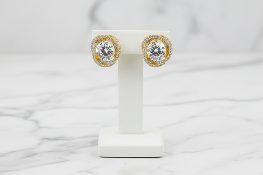 Gold Round CZ Pave Earring