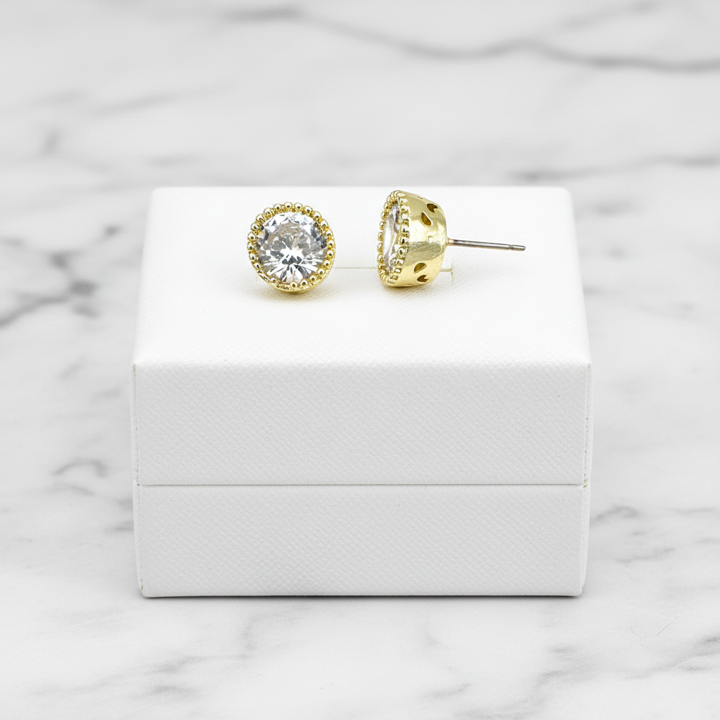 Gold Round Stud Earring