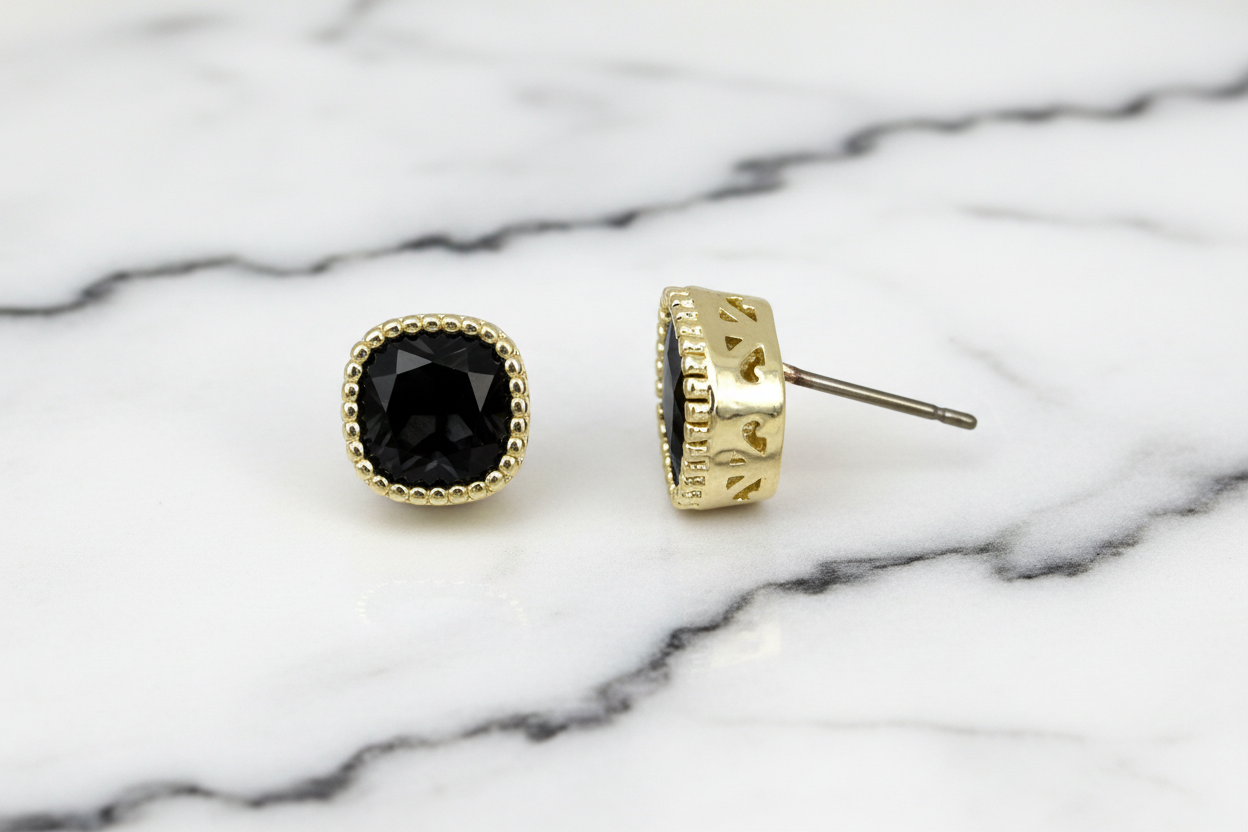Gold Square CZ Earring - Jet