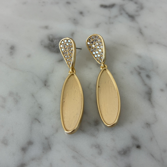 Matte Gold Teardrop Earring w/Pave