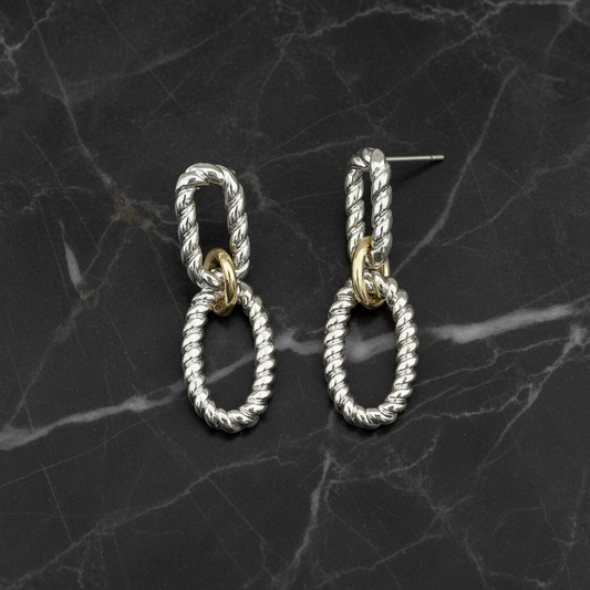 Two Tone Cable Link Doorknocker Earring