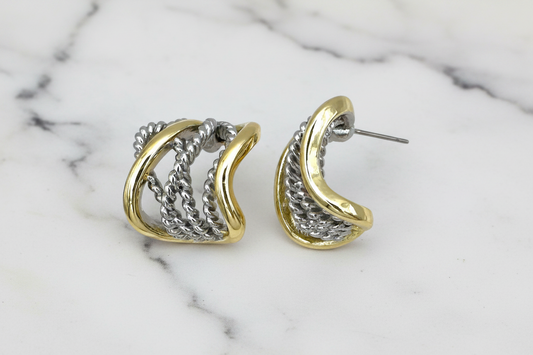 Two Tone Cable Wide Hoop Earring