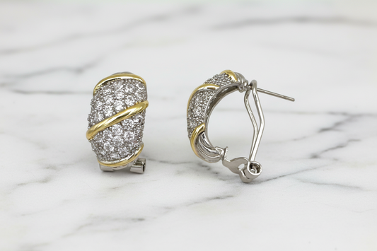 Two Tone CZ Pave 3/4" Hoop Earring