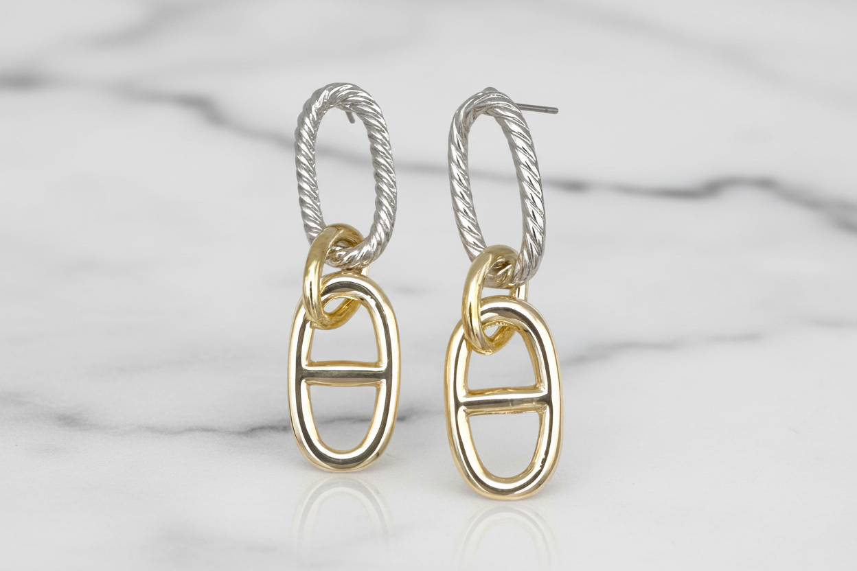 Two Tone Dangle Buckle Earring