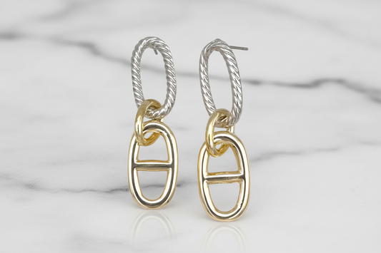 Two Tone Dangle Buckle Earring