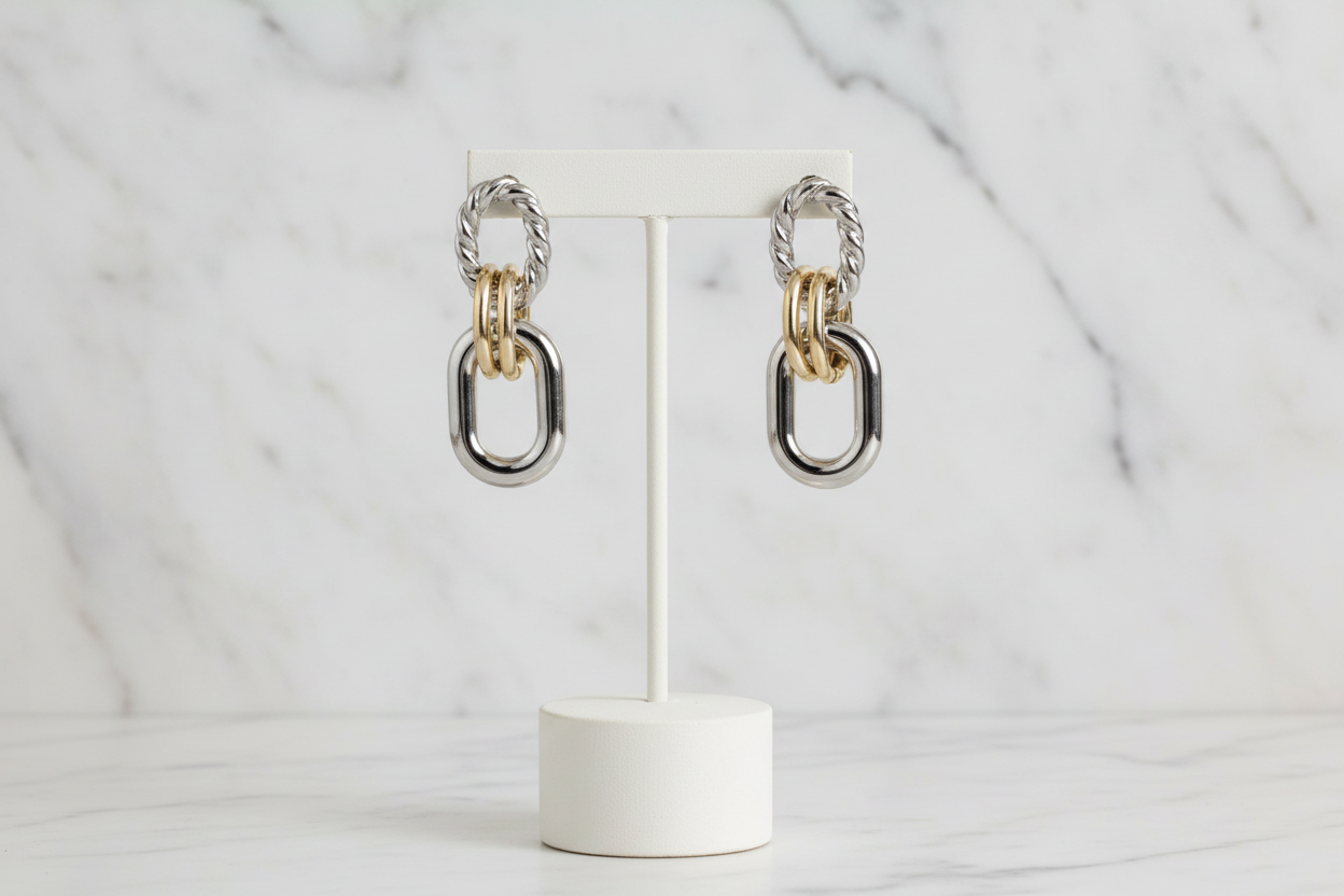Two Tone Rectangle Dangle Earring