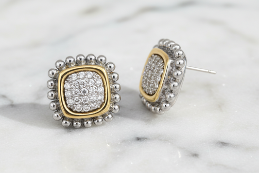 Two Tone Square CZ Earring
