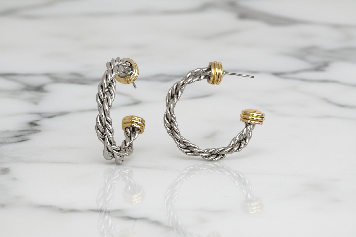 Two Tone Twisted Hoop Earring