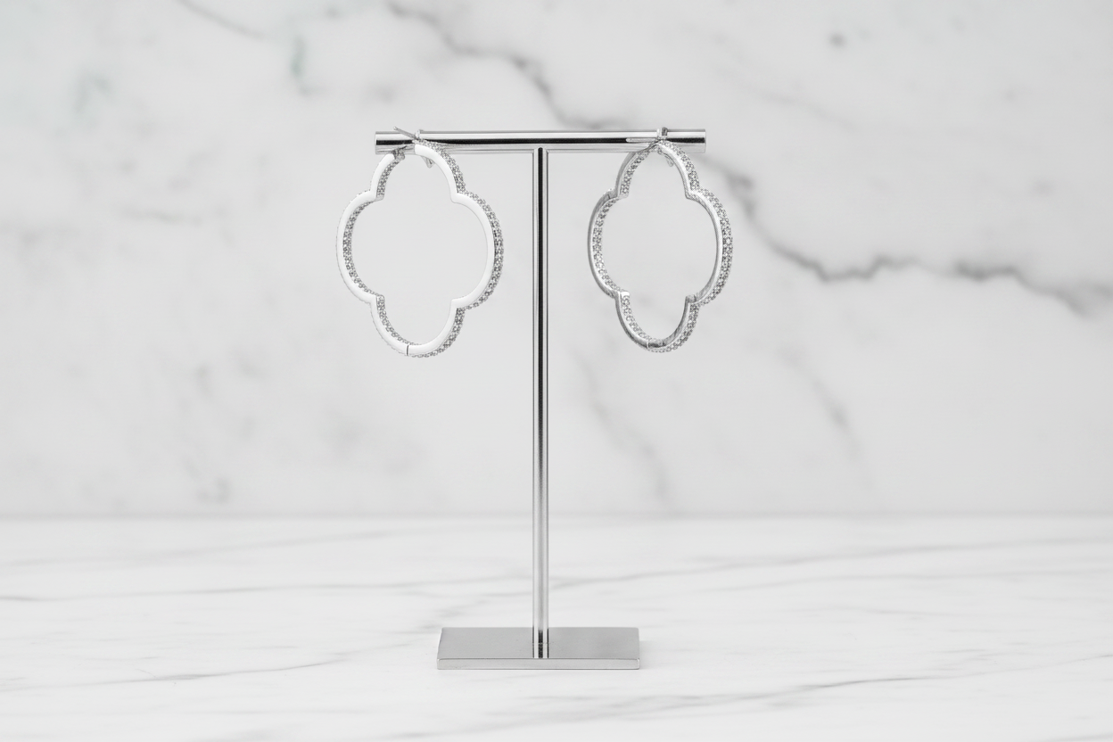 Pave Clover 1.5" Hoop Earring