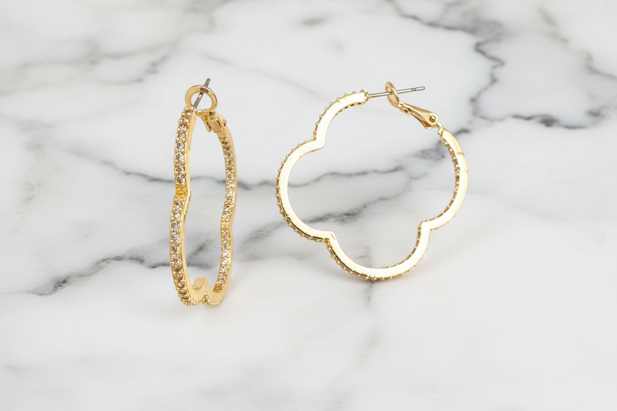 Pave Clover 1.5" Hoop Earring