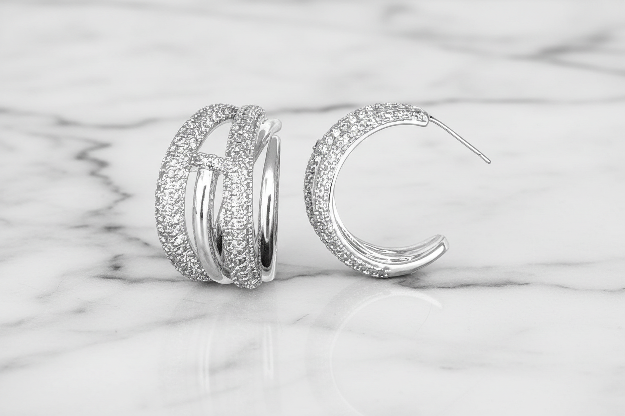 Pave Nail 1" Hoop Earring