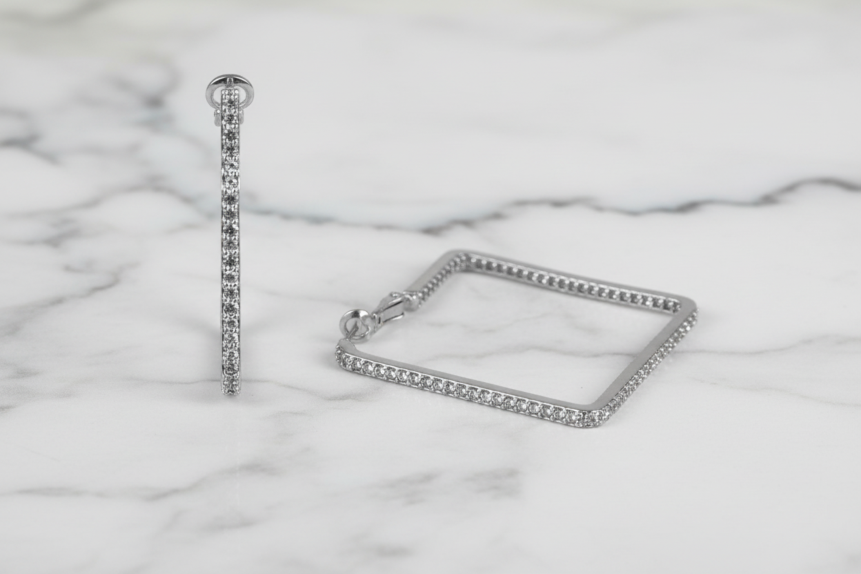 Square CZ Pave Hoop Earring
