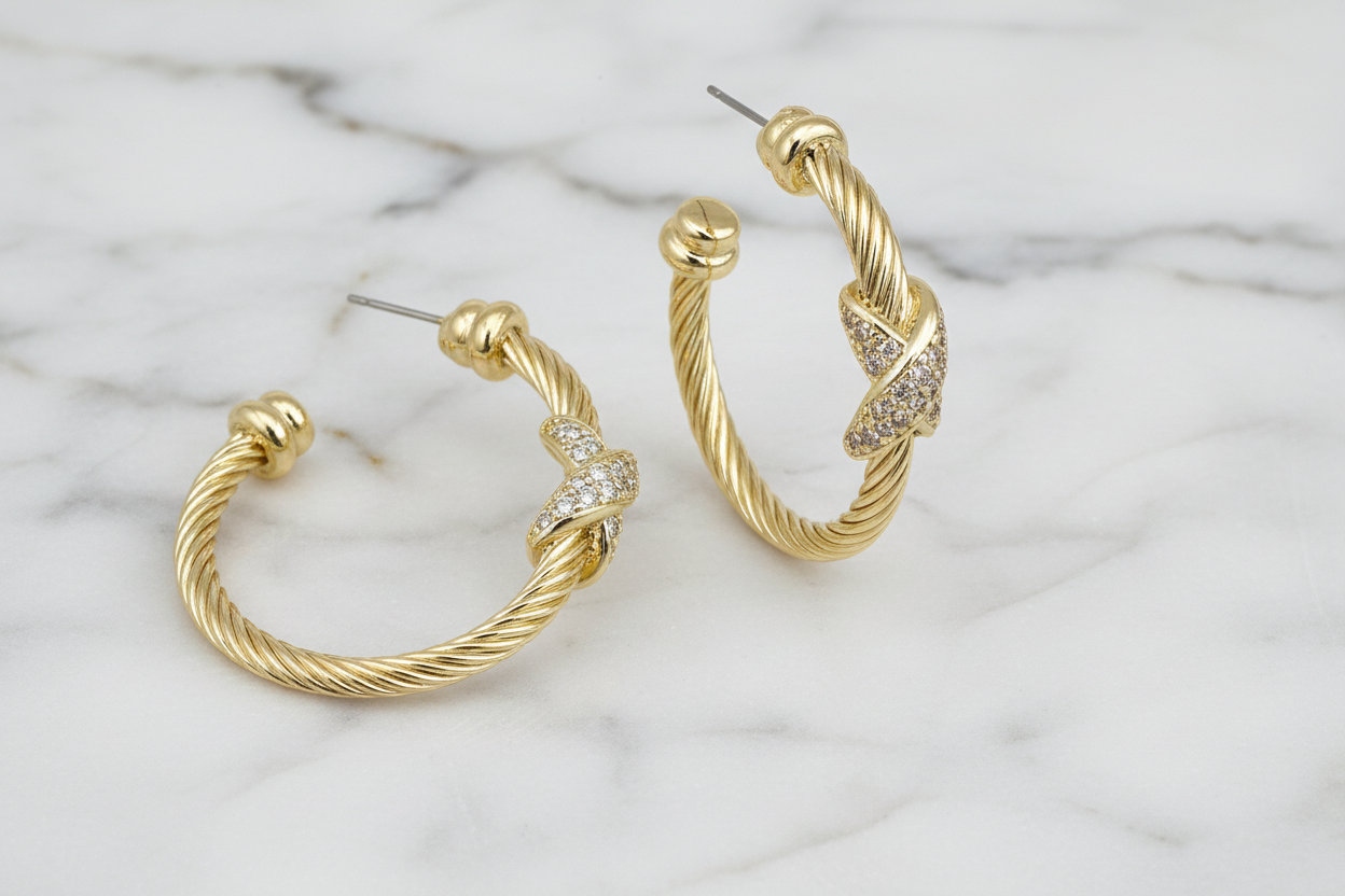 Cable CZ Pave X Earring