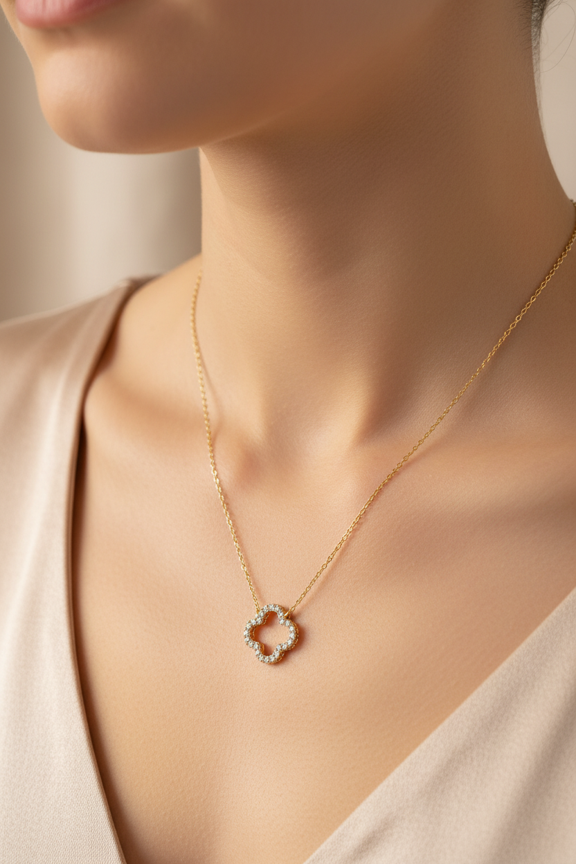 Gold Pave Clover Necklace