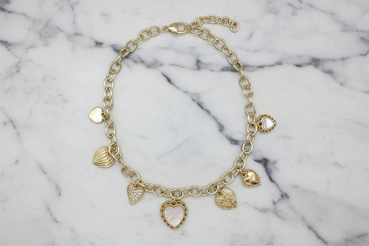 Gold CZ Charms Heart Necklace