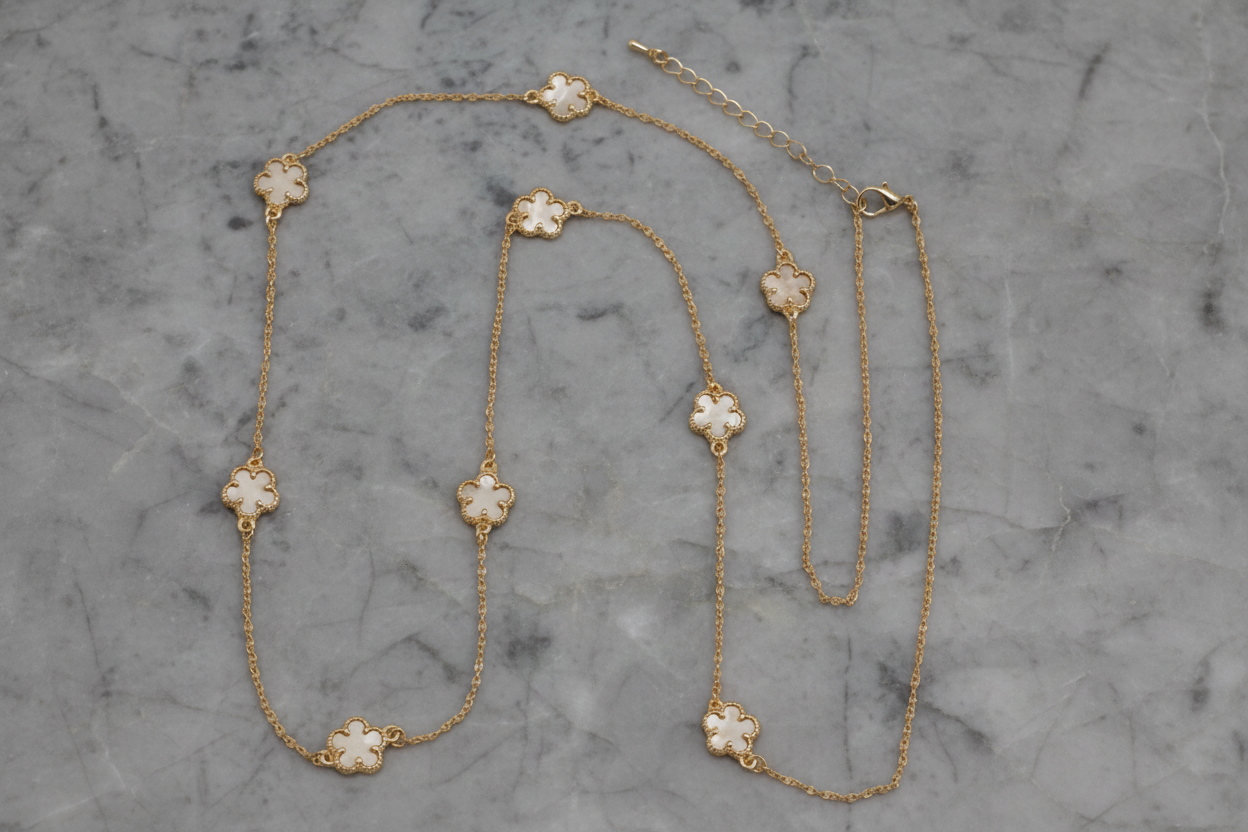 Gold Flower MOP Necklace - 36"