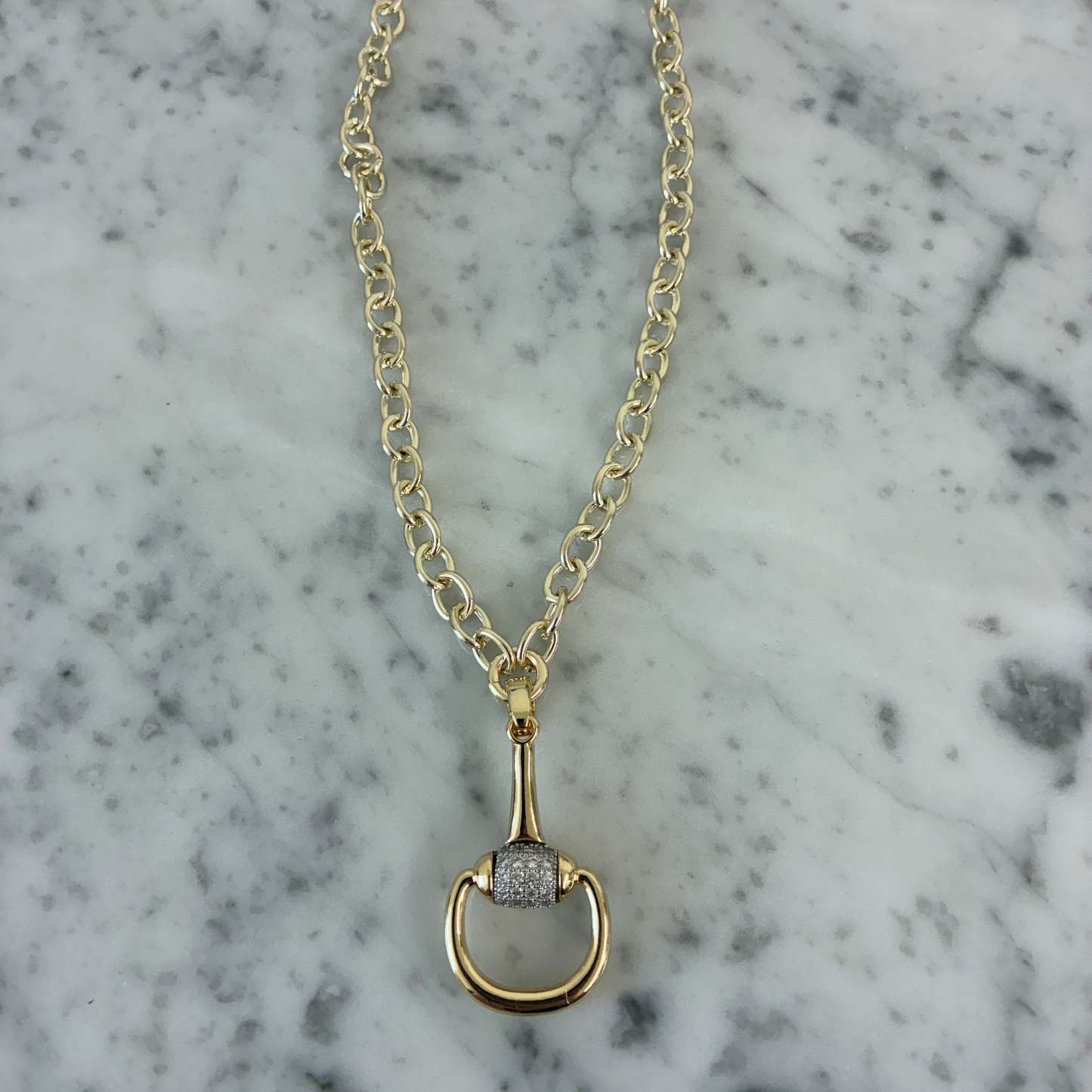 Gold Horseshoe Link Necklace - 17"