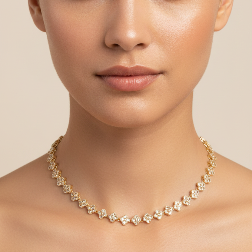 Gold Pave CZ Clover Necklace