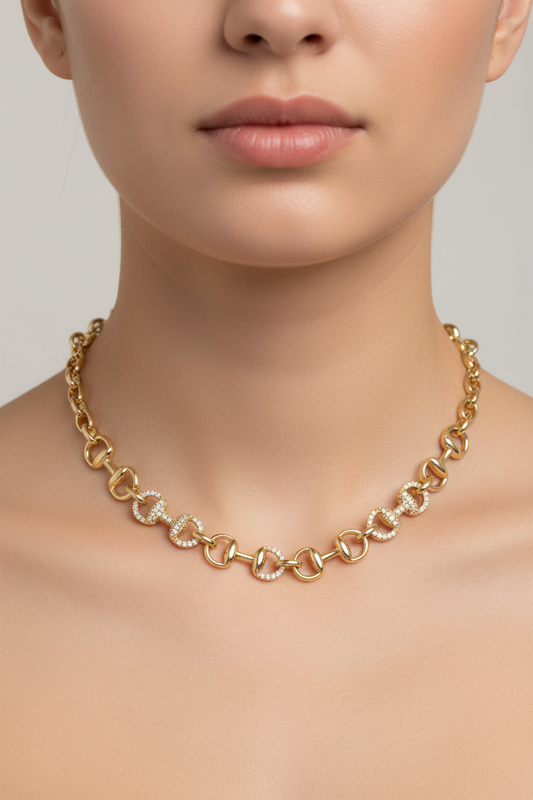Gold Pave Horse Bit Necklace