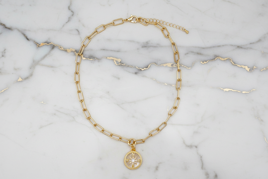 Gold Pave MOP Compass Necklace