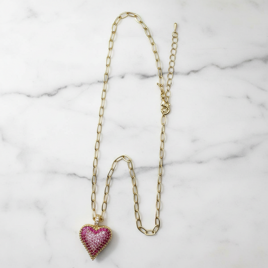 Gold Rose Pave Heart Necklace