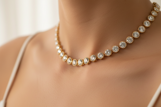 Gold Round Link Clear CZ Necklace