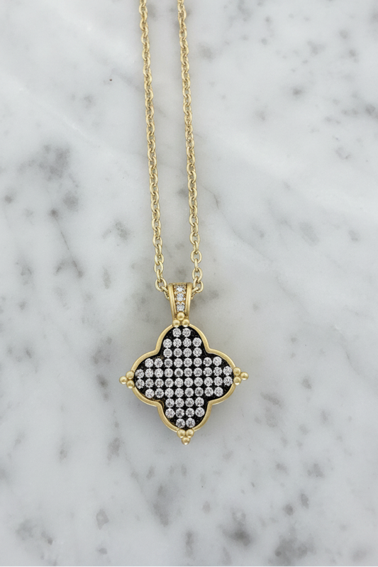 Matte Gold Hematite Cross Necklace - 16"