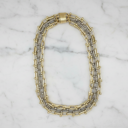 Two Tone 3-Row Hardware Mag. Necklace
