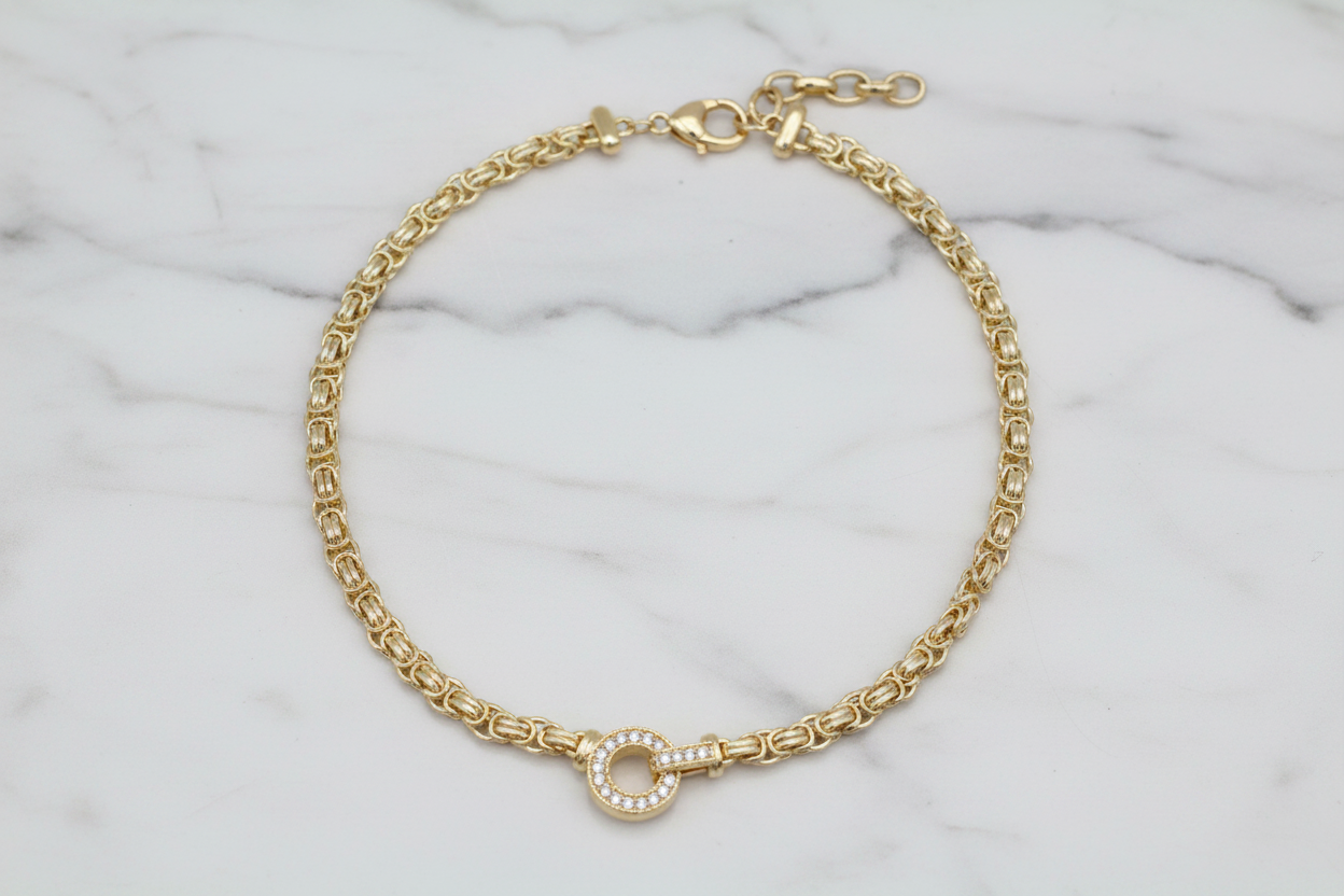 Two Tone Byzantine CZ Pave Link Necklace