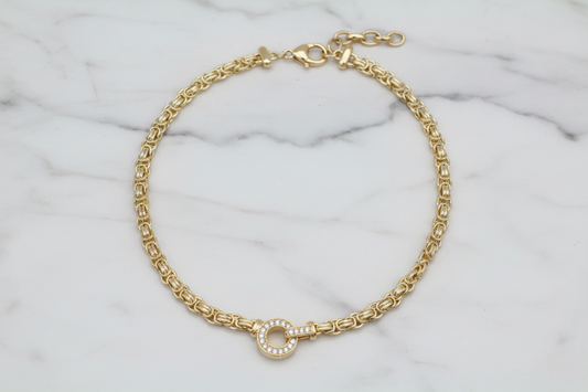 Two Tone Byzantine CZ Pave Link Necklace