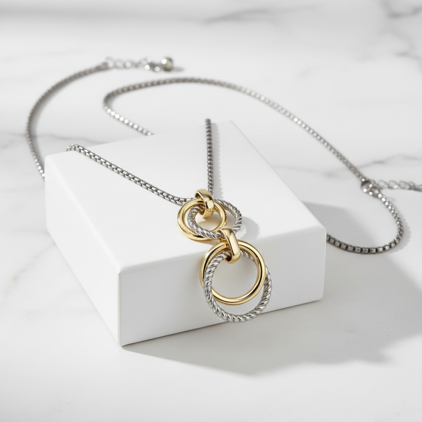Two Tone Crossover Rings Necklace