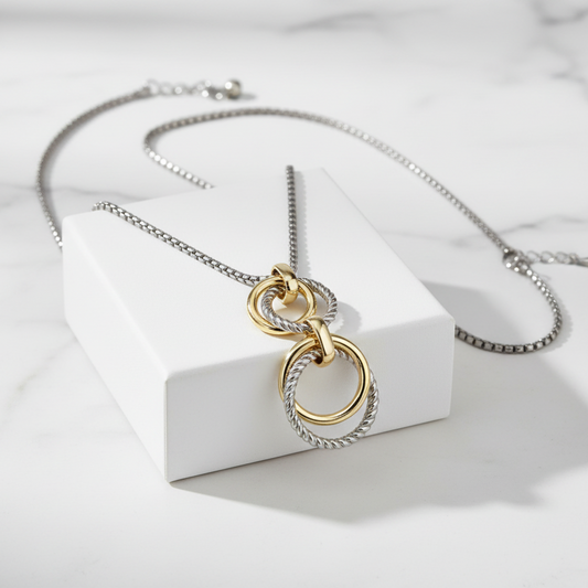 Two Tone Crossover Rings Necklace