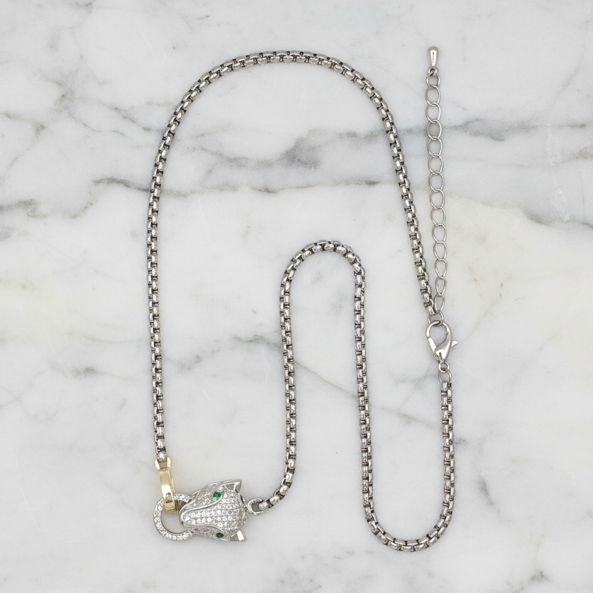 Two Tone CZ Pave Panther Necklace