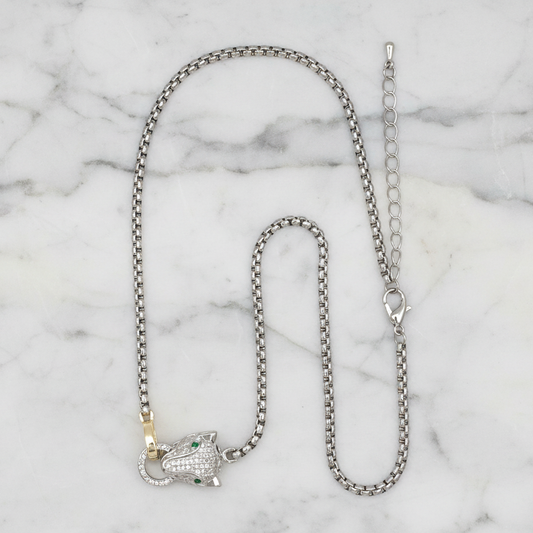 Two Tone CZ Pave Panther Necklace