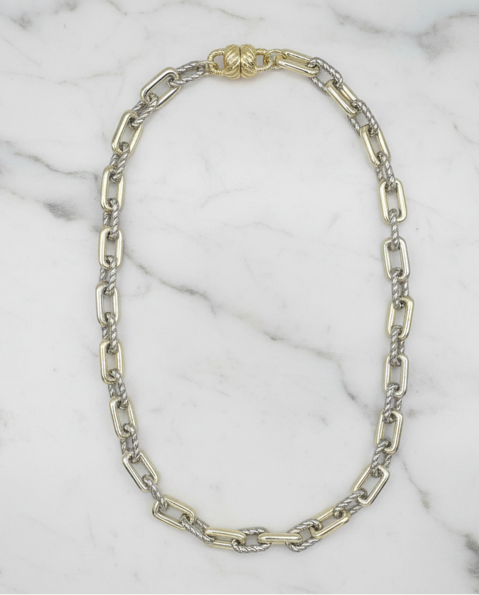 Two Tone Double Cable Links Mag. Necklace
