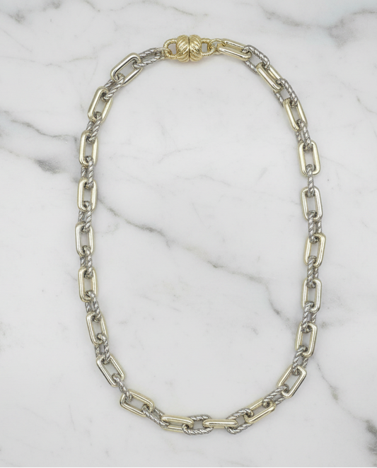 Two Tone Double Cable Links Mag. Necklace