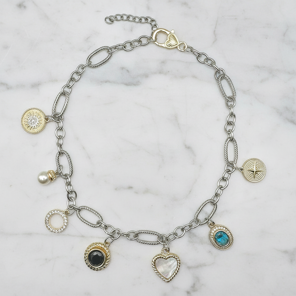 Two Tone Jewel Charm Necklace
