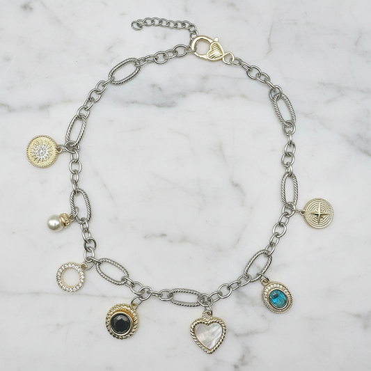 Two Tone Jewel Charm Necklace