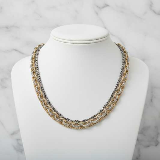 Two Tone Multi-Chain Necklace