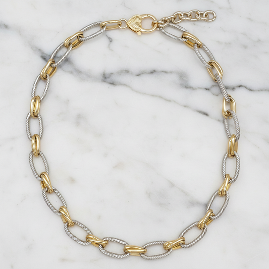 Two Tone Oval Cable Link Necklace 17"