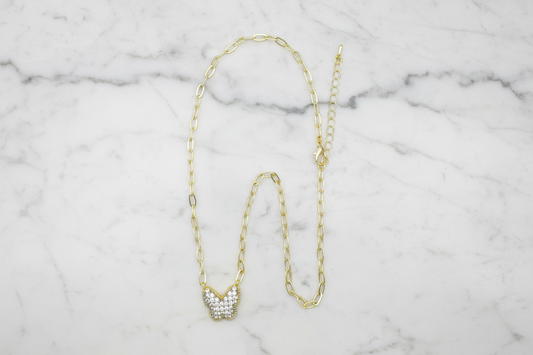 Two Tone Pave Butterfly Necklace