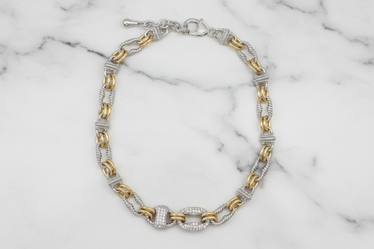 Two Tone Pave Link Necklace